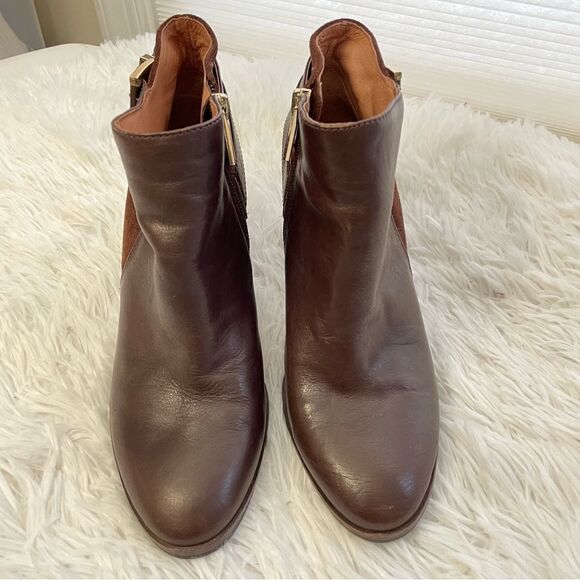 LOUISE ET CIE LO-VASCA BROWN SUEDE & LEATHER HEEL SIDE ZIP ANKLE BOOTS SZ 7M/ 37 - Picture 4 of 9